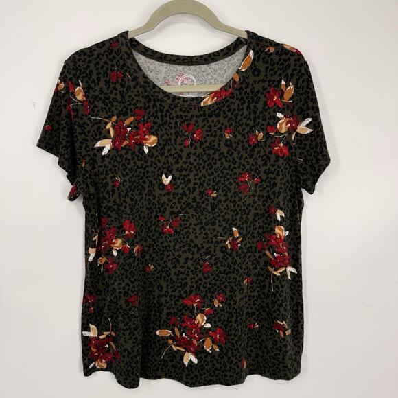 Maurices 24/7 Short Sleeve Tee Size Large Gray Animal Colorful Floral crewneck - Picture 5 of 6